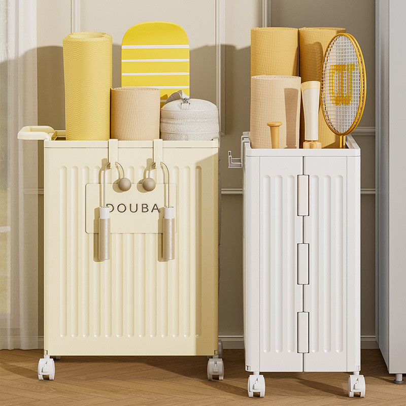 Trolley Yoga Mat Storage Basket with Wheels Exercise Tool Box Fitness