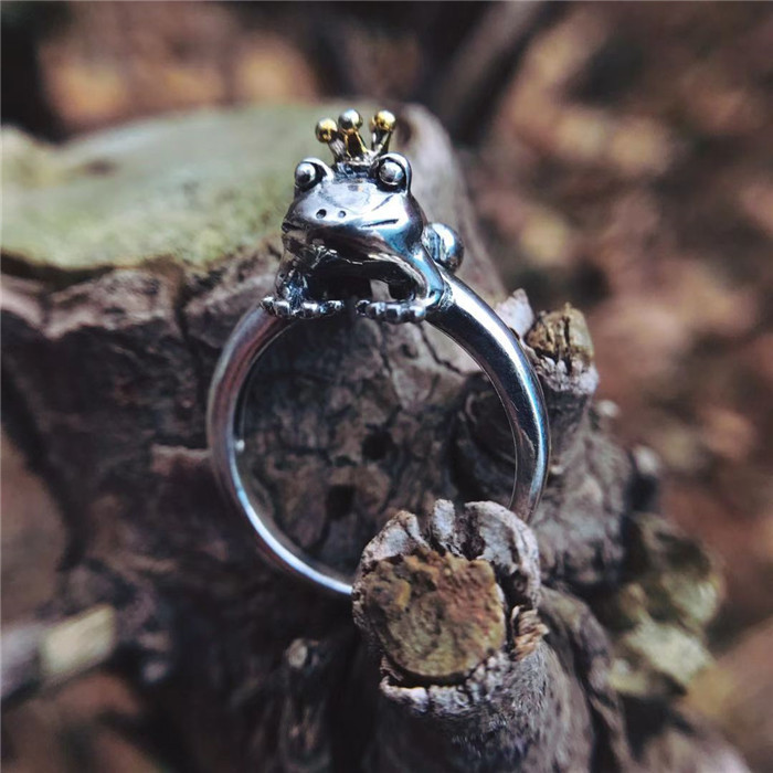 Ring Japanese Style Folk Custom Thai Silver Crown Frog Male Female Ring ...