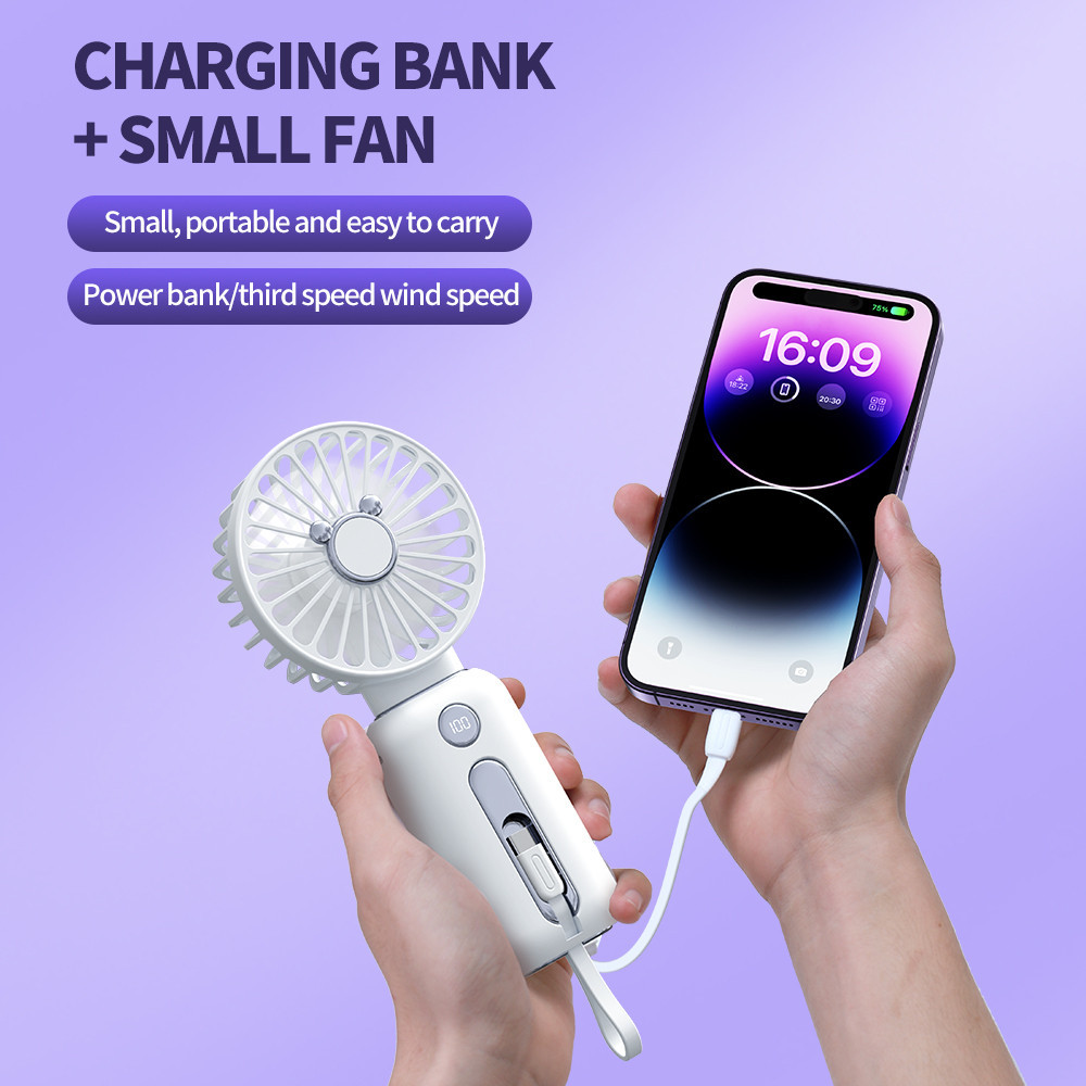 NEW Portable handheld mini fan with USB power bank 5000mah 2 in 1 Type ...