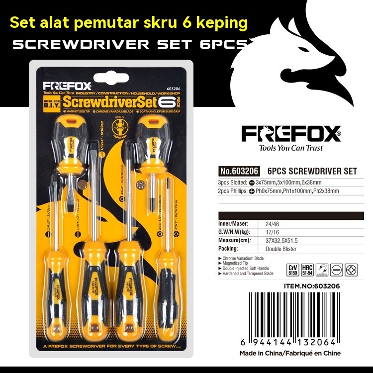 Set Pemutar Skru 6 Keping Magnetik Kuat Kepala Rata Phillips Pemutar ...