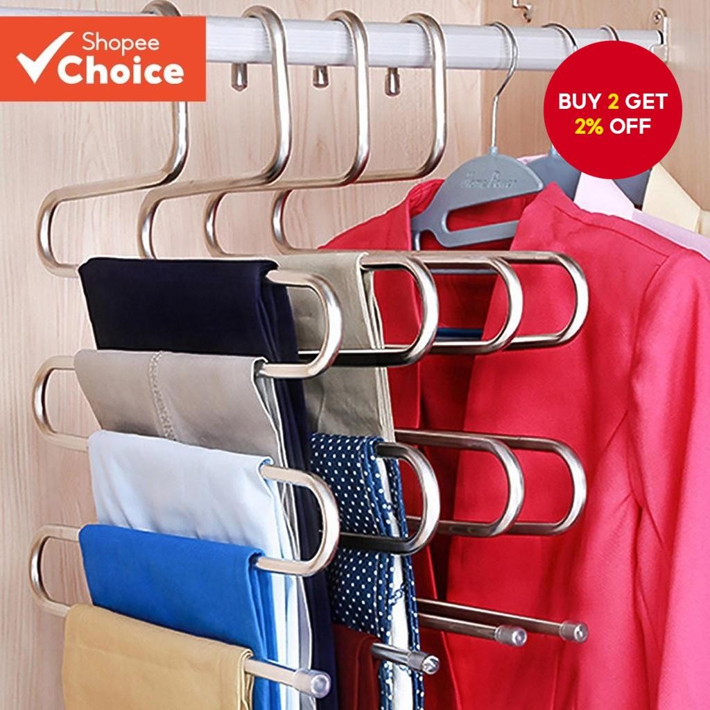 5 Layers Multi-functional Clothes Hangers Non-slip Pant Storage Rack ...