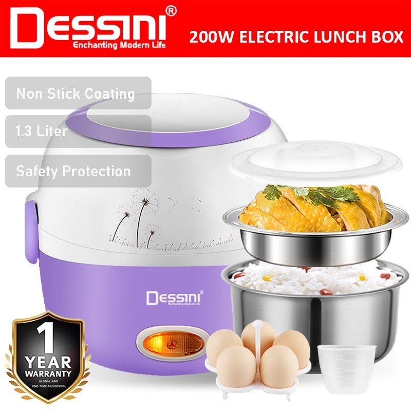 DESSINI 1.3L Electric Mini Rice Cooker Lunch Box Non Stick Stainless ...