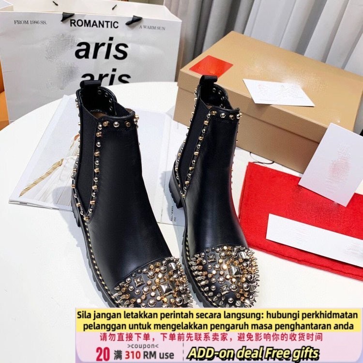 Get 7 coupon gift New Autumn and Winter Women s Shoes Chelsea Ankle Boots Rivet Velvet Short Boots Women s Thick Heel w Shopee Malaysia