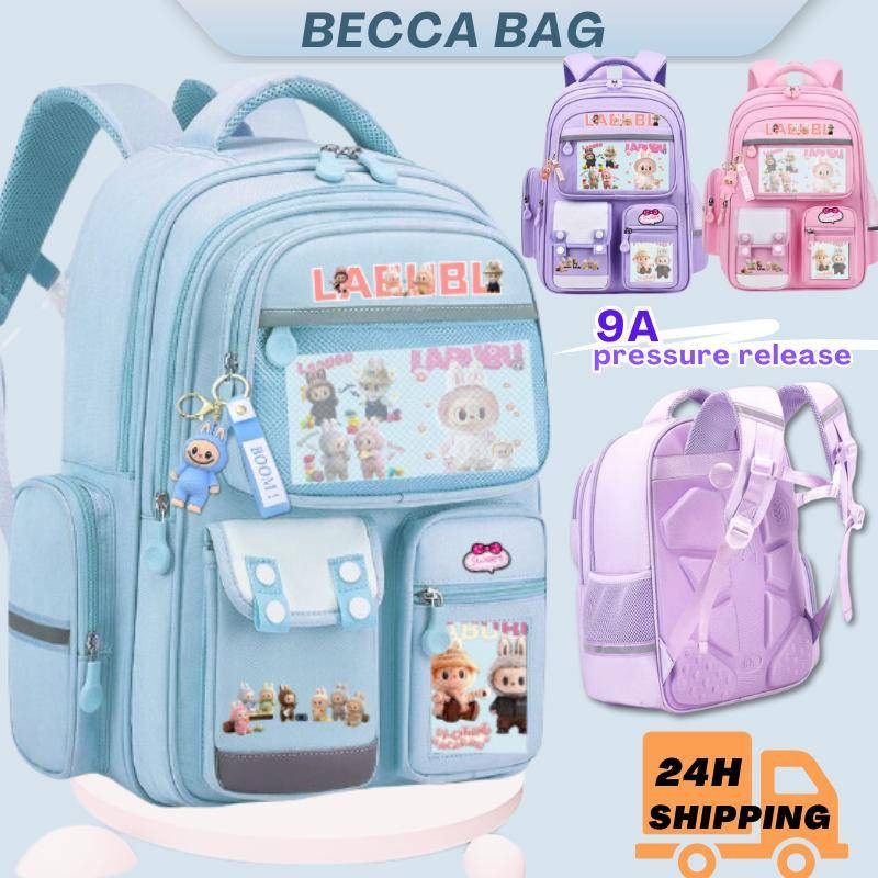 In stock)Labubu student spine ergonomic school bag bed sekolah ...