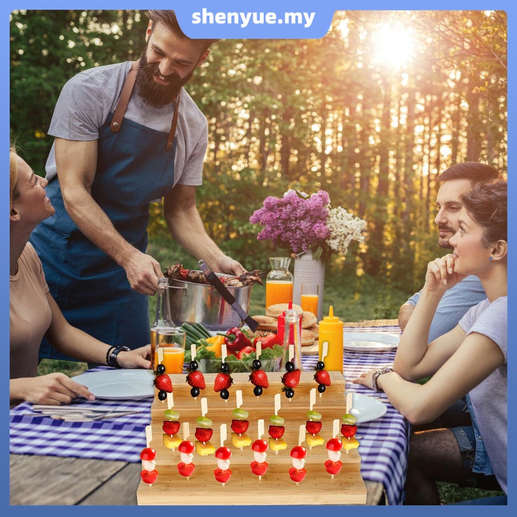 5 Tier Bamboo Party Food Display Rack with 120 Holes Enduring Appetizer ...