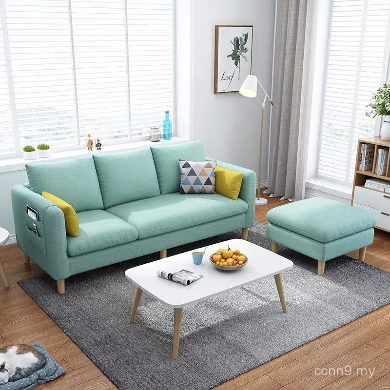 Sofa kain pangsapuri kecil Nordic rumah sewa kayu pepejal ruang tamu ...