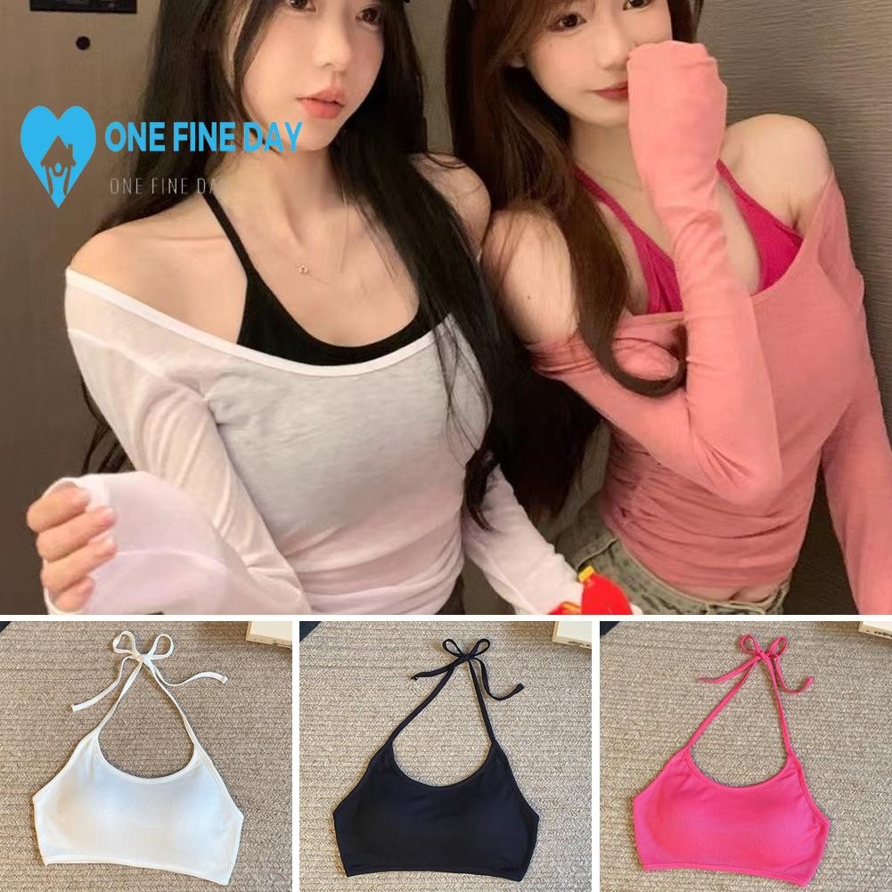 Neck Crop Bra Single Strap Stretched Grooved Fabric Seamless ...