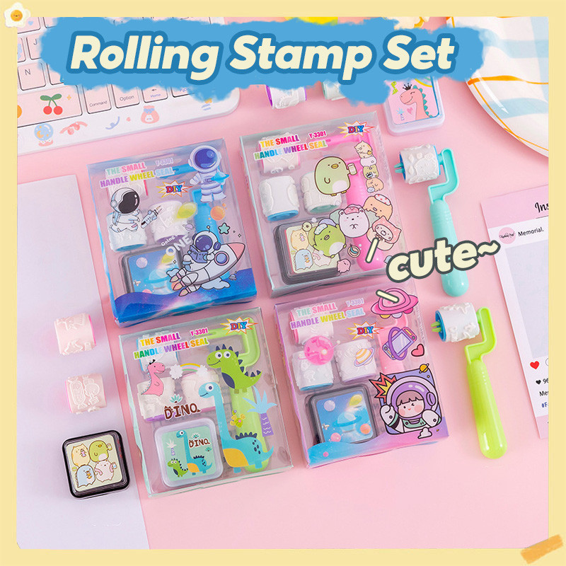 Rolling Stamp Set with Free Ink Pad Cartoon Kids Gift Cute Hand Ledger ...