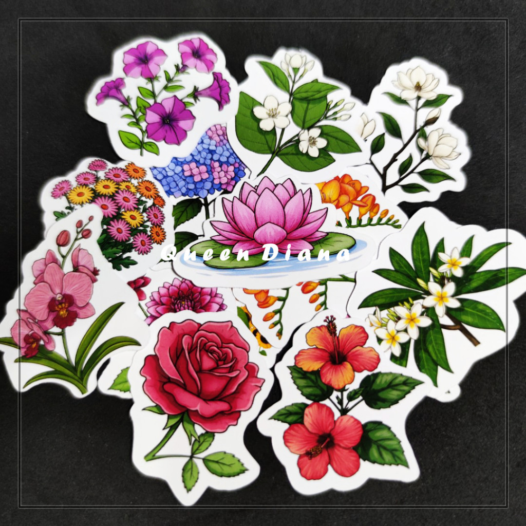 15 PCS CUTE COLORFUL FLOWER STICKERS CUTE PRINTING FLOWER DRAWING PAPER ...