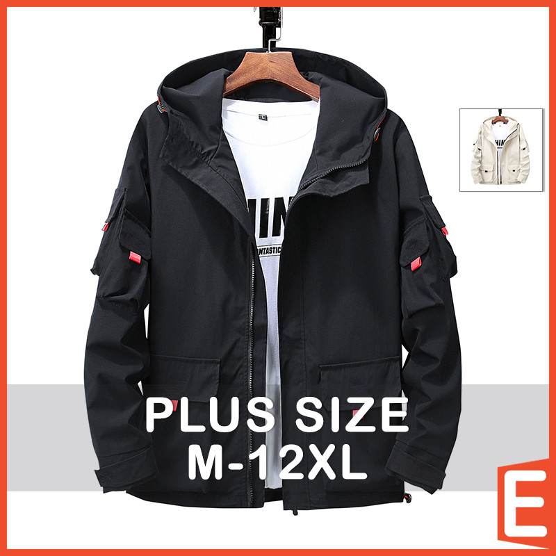 [M-12XL] Plus Size Hooded Jacket Men Casual Long Sleeve Jackets with ...