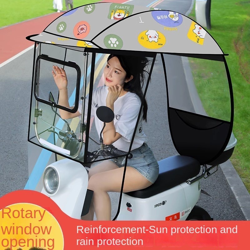 Sun and Rain Protection Canopy for Electric Motorcycles, Stylish Umbrella  for Battery-Powered Bikes
