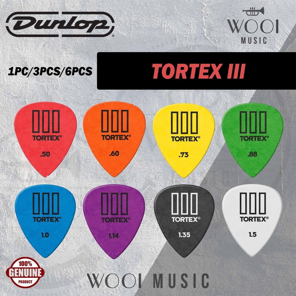 Jim Dunlop Tortex III Guitar Pick - Made In USA (1pc/3pcs/6pcs ...
