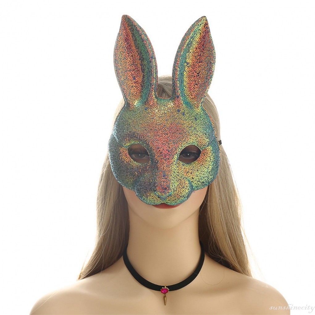 SSC-Bunny Face Covering Glitter Sequin Mask for halloween Holographic ...