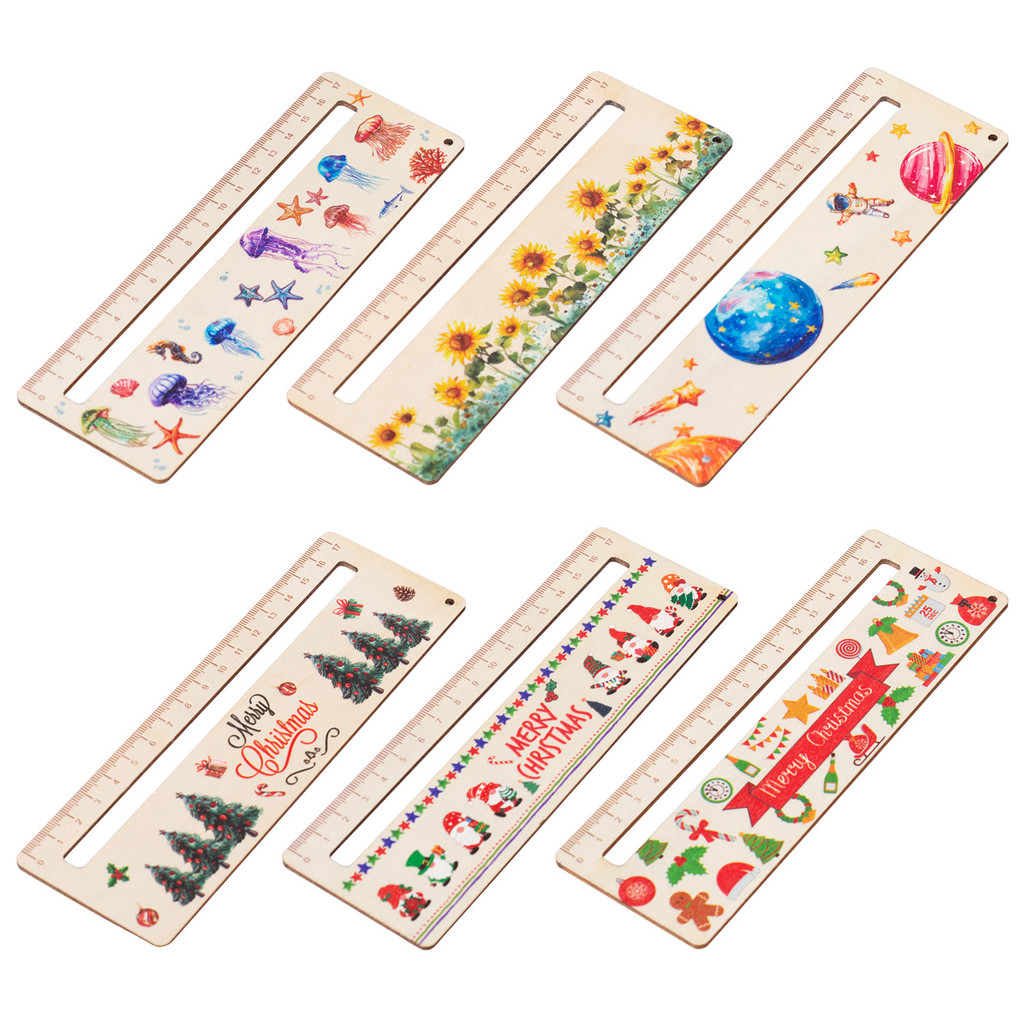 6Pcs Cute Cartoon Wooden Ruler for Kids and Students Christmas Theme ...