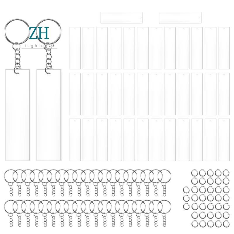 120 Pieces Rectangle Acrylic Key Chain Blank Transparent Acrylic ...