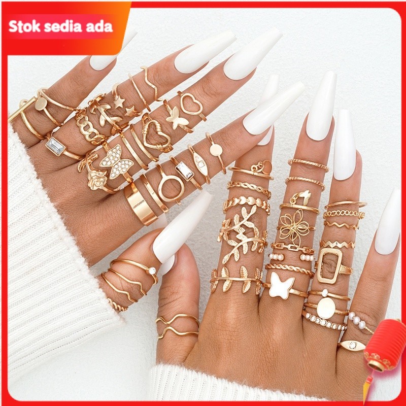 Fashion Minimalist Gold Rings for Ladies Vintage Accessories 47 Pieces ...