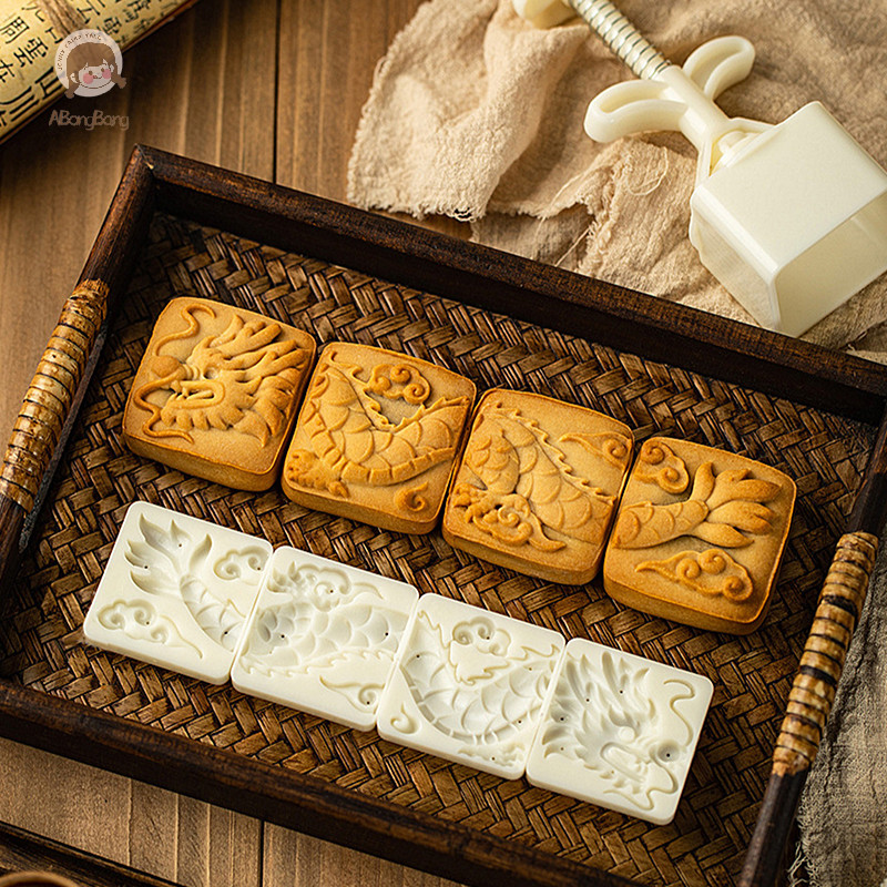 ABongBang 2024 Dragon Pattern Hand Press Mooncake Mold Cookie Cutter ...