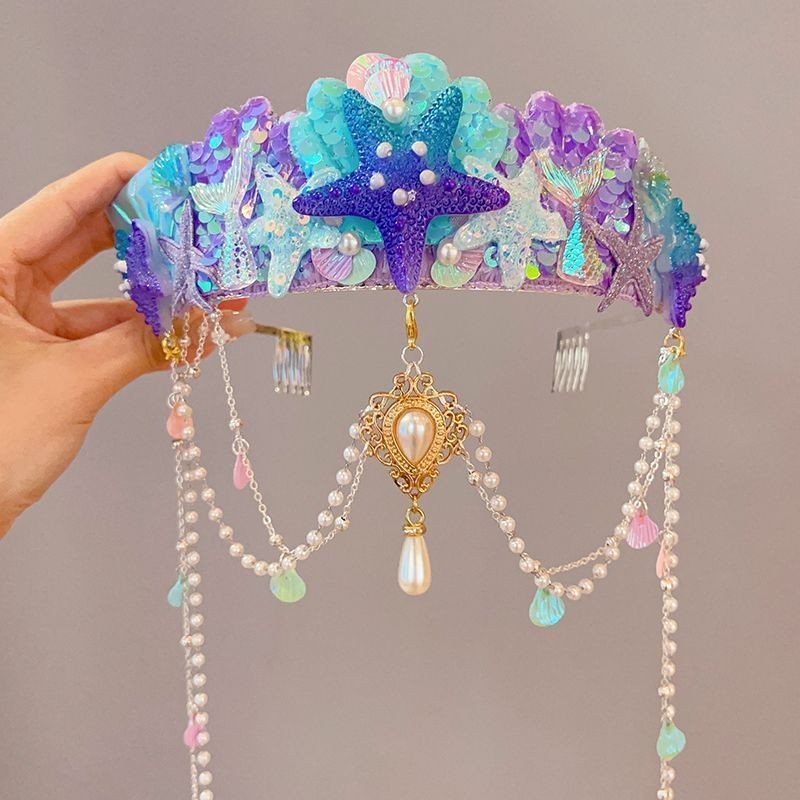 Girls Mermaid Princess Crown Headband Children Performance Dress Up ...