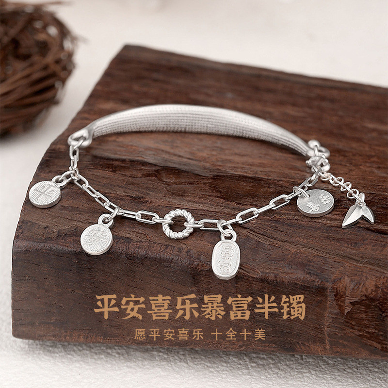 Jf Half Bracelet 999 Sterling Silver Safe Joy Get Rich Ancient Female