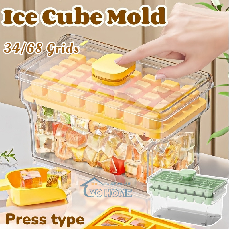 34/68 Grids Ice Cube Maker Box with Shovel Food Grade Frozen Ice Making ...