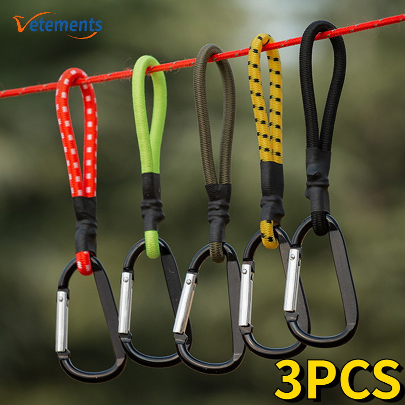3Pcs/Lot Colored Outdoor Elastic Ropes With Mountaineering Carabiners ...