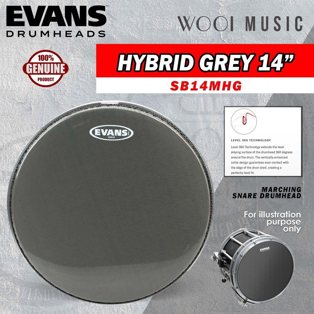 Evans Hybrid Snare Fell 14" – Für Marching Snare Drum, Grau, Strapazierfähige Beschichtung