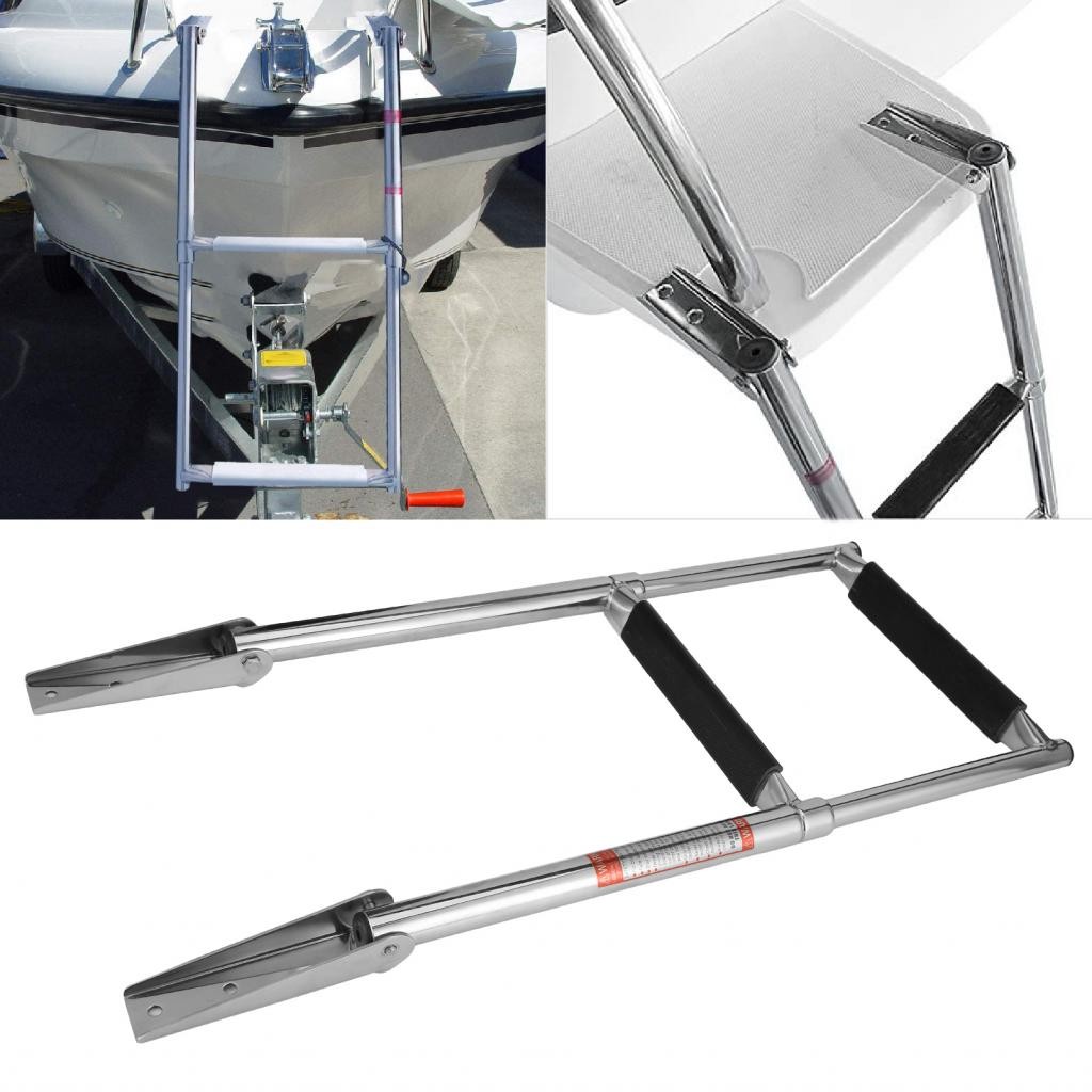 Cloudshop Marine Ladder 2 Steps Boat Folding Telescopic Stainless Steel ...