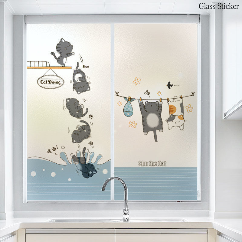 Cute Cat Window Decoration Sticker Cartoon Sliding Door Electrostatic ...