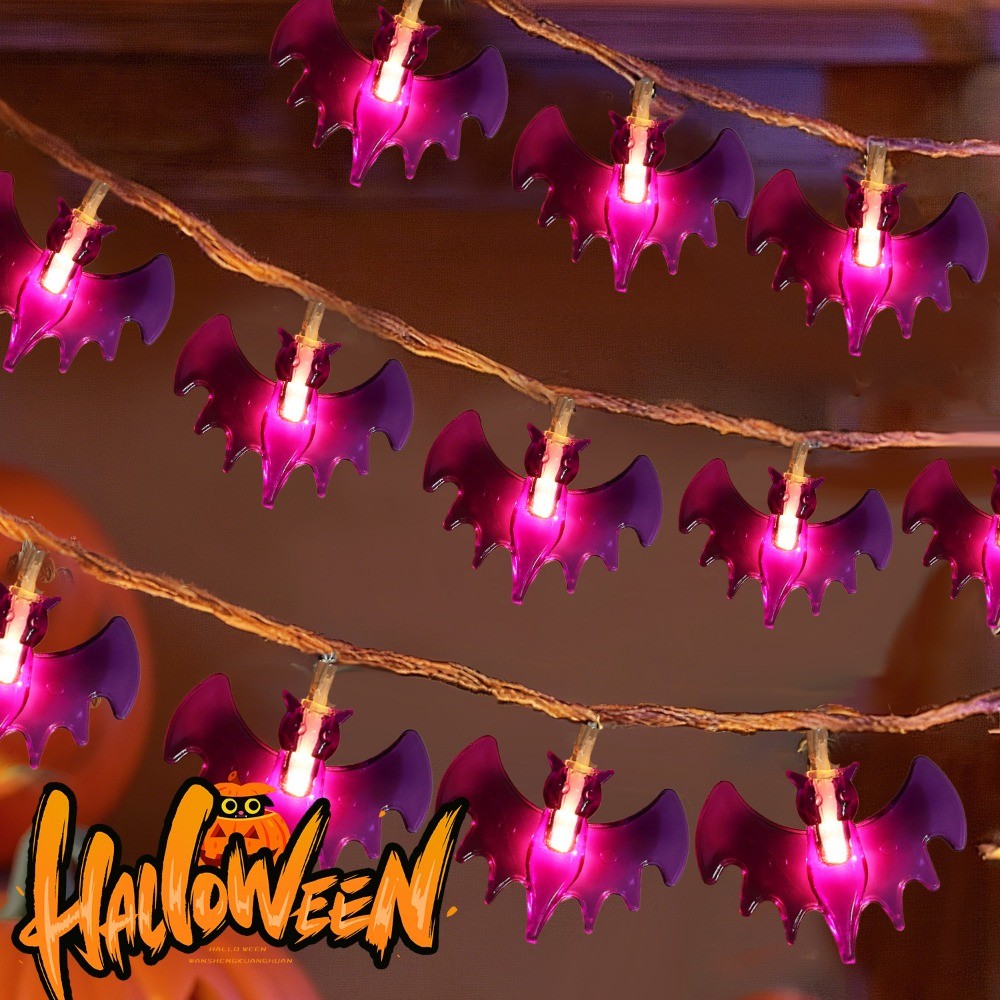 Home Horror Atmosphere Wall Hanging Lights Halloween Purple Bat Spider ...