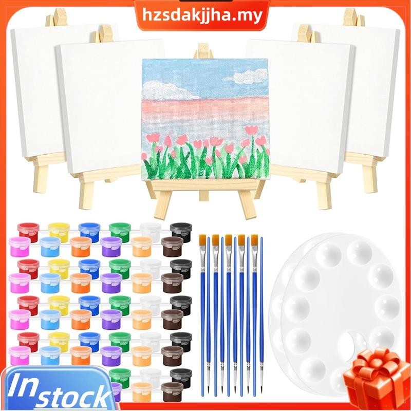 Mini Canvas and Easels with Color Palette and Paint Brushes,82 PCS ...