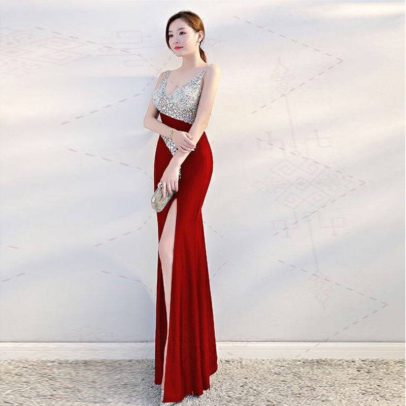 Christmas Dress baju raya perempuan pakaian jamuan Dinner Gown Maxi Chic design niche dresses night store women s long skirts host evening dresses high end atmosphere sim Shopee Malaysia
