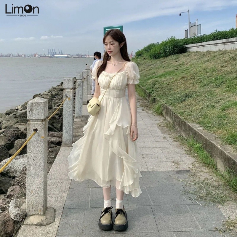 French Fairy Narrow Waist Dress Female Princess Chiffon Dress