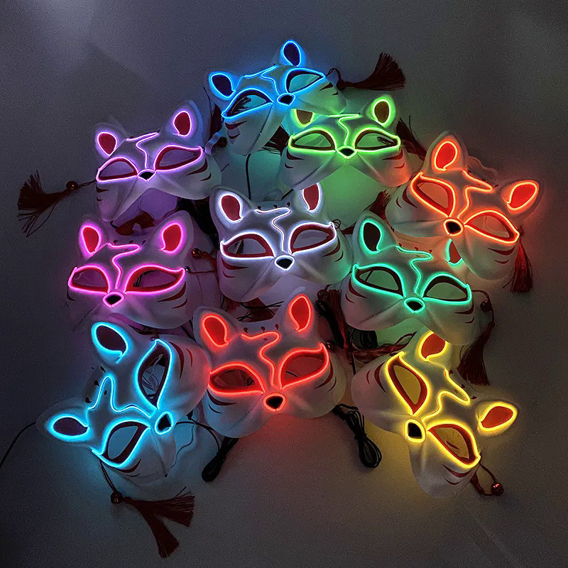 Glowing Led Face Mask Japanese Fox Face Rave Clothing Anime Half Cat ...