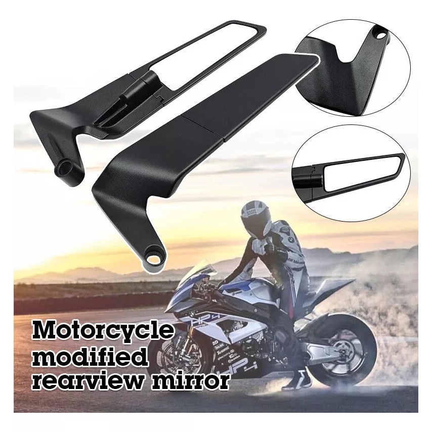 UNIVERSAL SIDE MIRROR WINGLET FULL ALLOY FIXED WIND WING YAMAHA HONDA ...