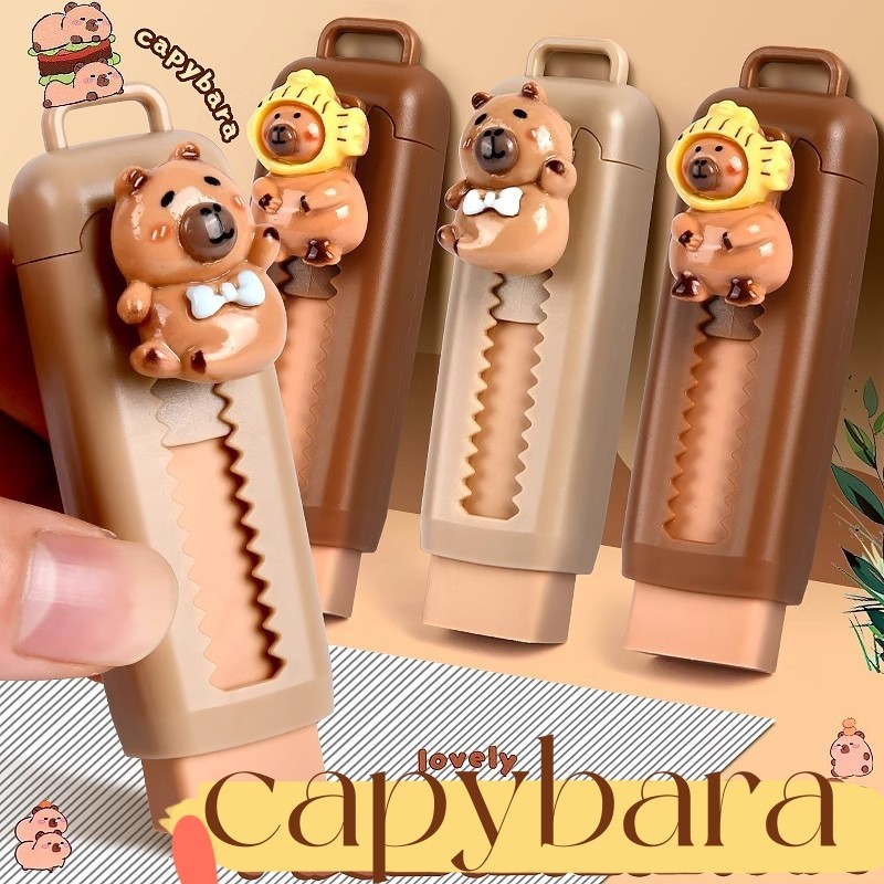1pc Kawaii Capybara Eraser Student Push-pull Cartoon Pencil Eraser ...