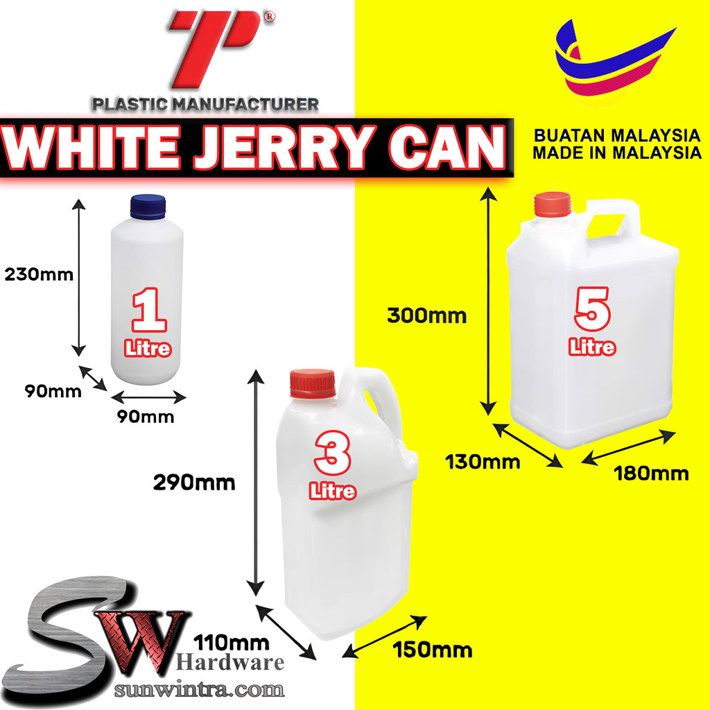 TP Plastic Heavy Duty HDPE WHITE JERRY CAN – 1L / 3L / 5L / 10L / 20L ...