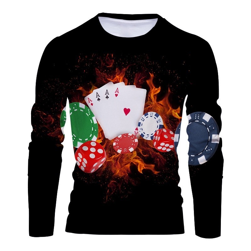 2025 New 3D Printing Poker T Shirts Las Vegas Unisex Long Sleeve Casual ...