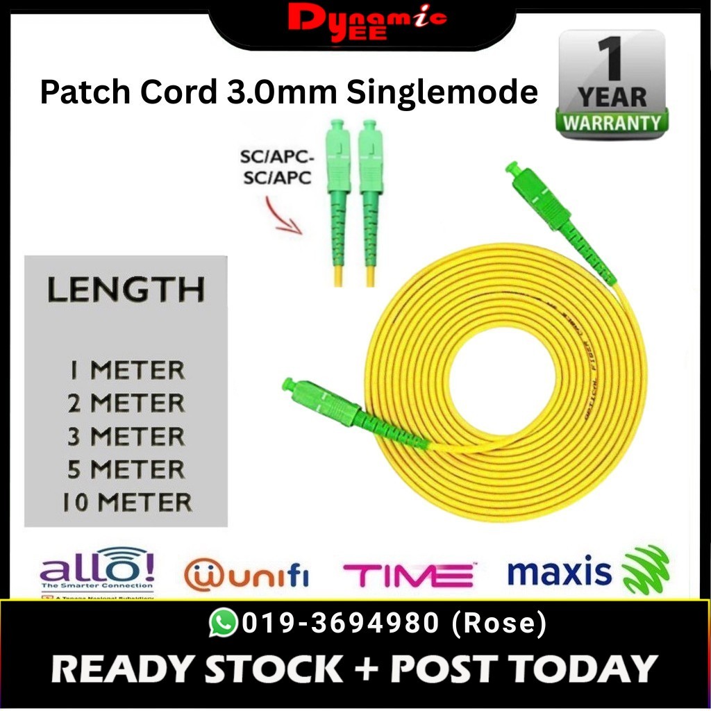 Patch Cord 3.0mm SC/APC-SC/APC Yellow ( 2m, 3m ,5m) PC301 | Shopee Malaysia