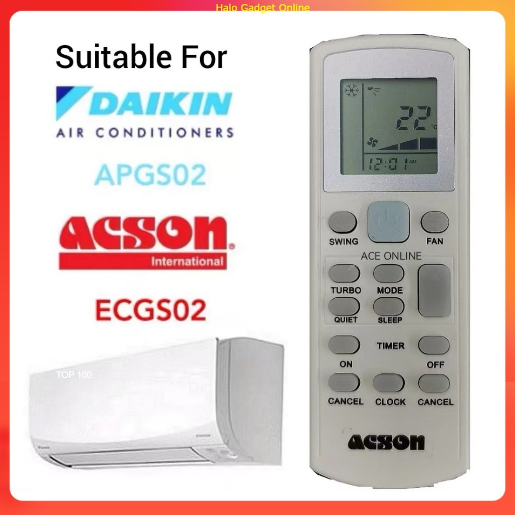 Télécommande Remplacement Climatiseur Compatible Daikin APGS02 ECGS02 - Boutons Sensibles