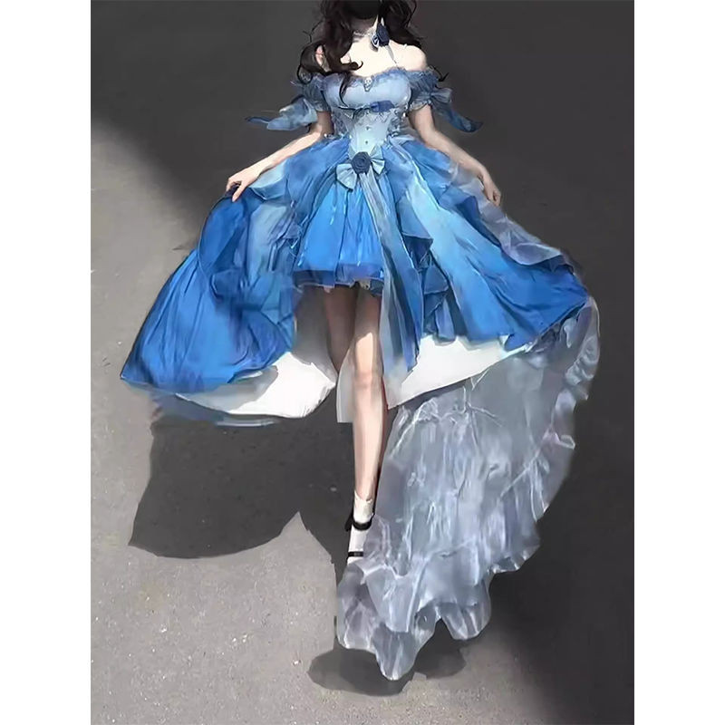 Flying Diary Lolita Blue Cream Black Pink Wedding Prom Long Dress