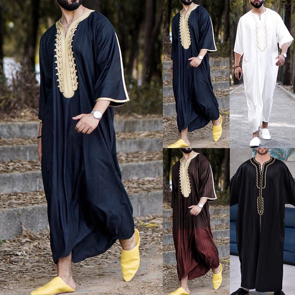 【SUNAGE】Daily Men\'s Robe New Saudi Arab Jubba Kaftan Dishdash Thobe ...