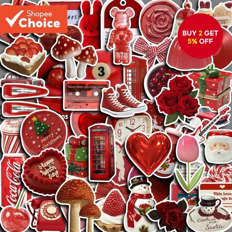 60pcs Retro Red Series Stickers Diy Computer Laptop Washi Scrapbooking ...