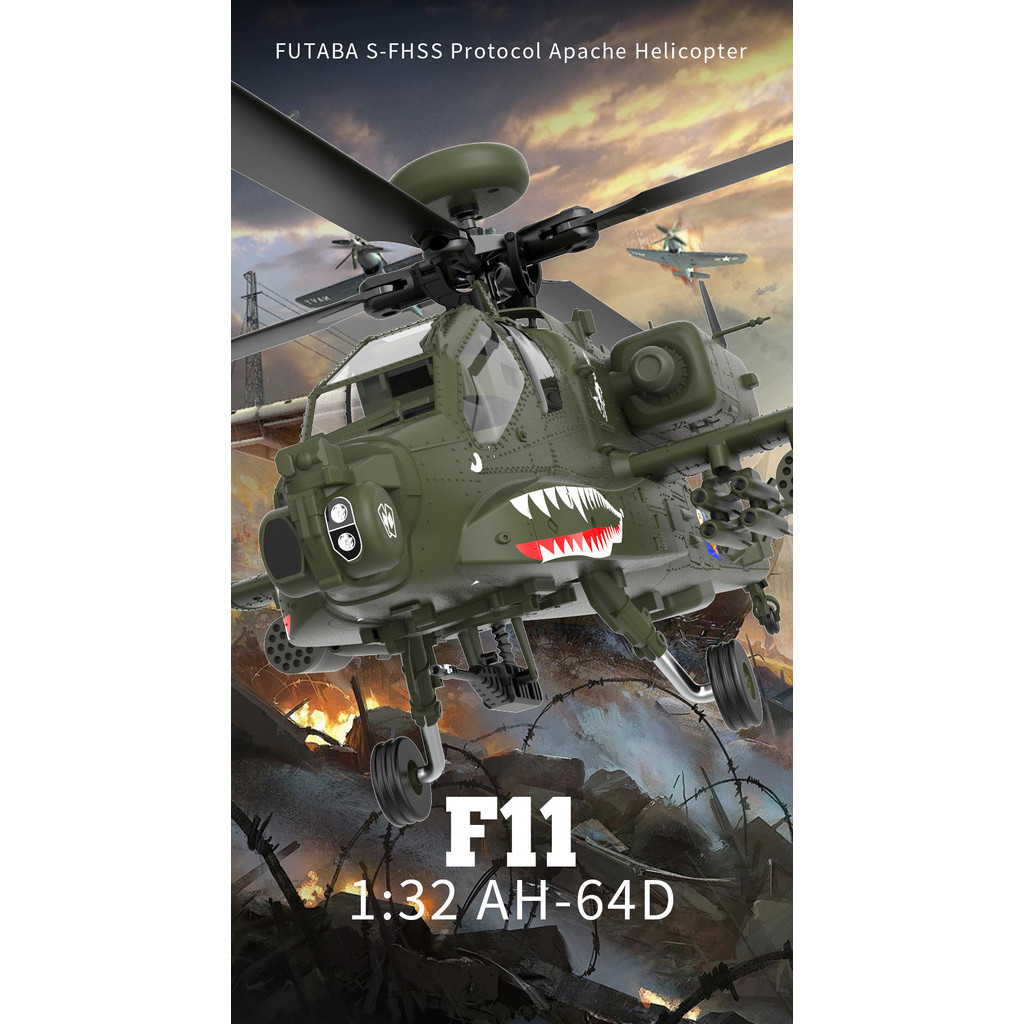 YXZNRC F11 AH-64D Apache 6CH 3D 6-Axis Gyro 2.4G Flybarless
