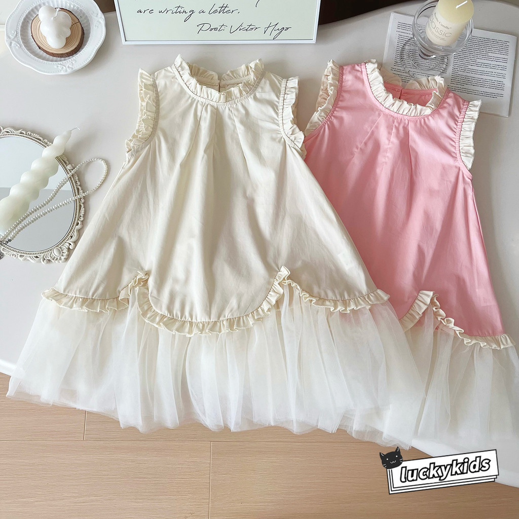 Spring Baby Girls Solid Color Square Neck Princess Dress