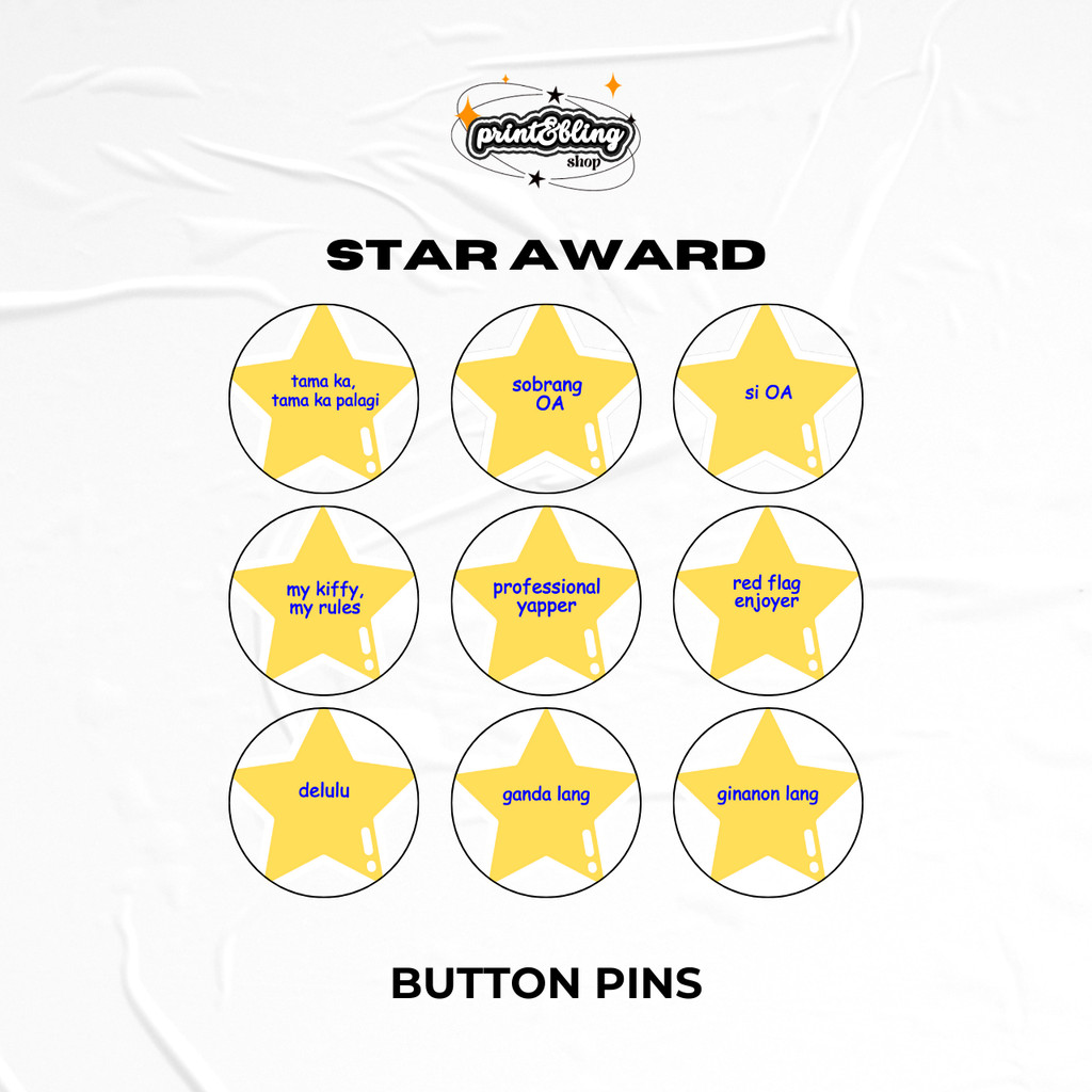 Star Award Mini Tinplates Button Pins 32mm | Shopee Malaysia