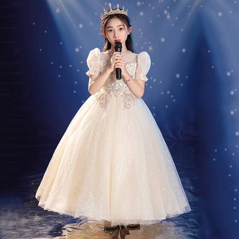 Kids Champagne Dress Birthday Party Princess Dress Wedding Flower Girl