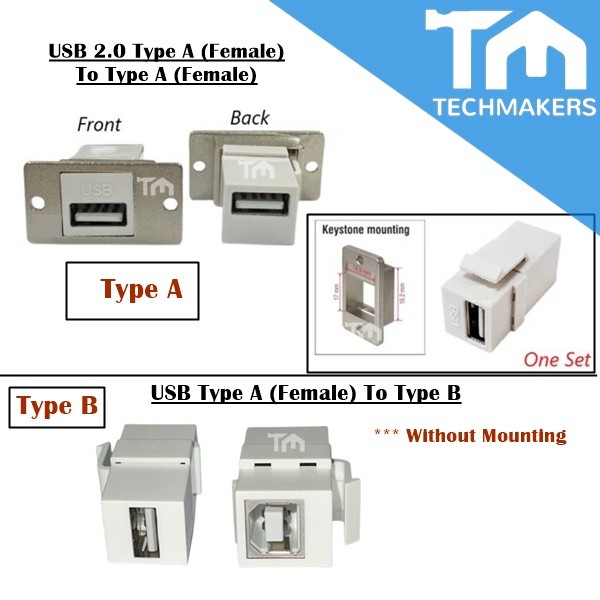 Keystone USB 2.0 TYPE A(Female)to USB TYPE A(Female)/USB TYPE A(Female)To TYPE B Panel Mount Coupler Adapter for Machine
