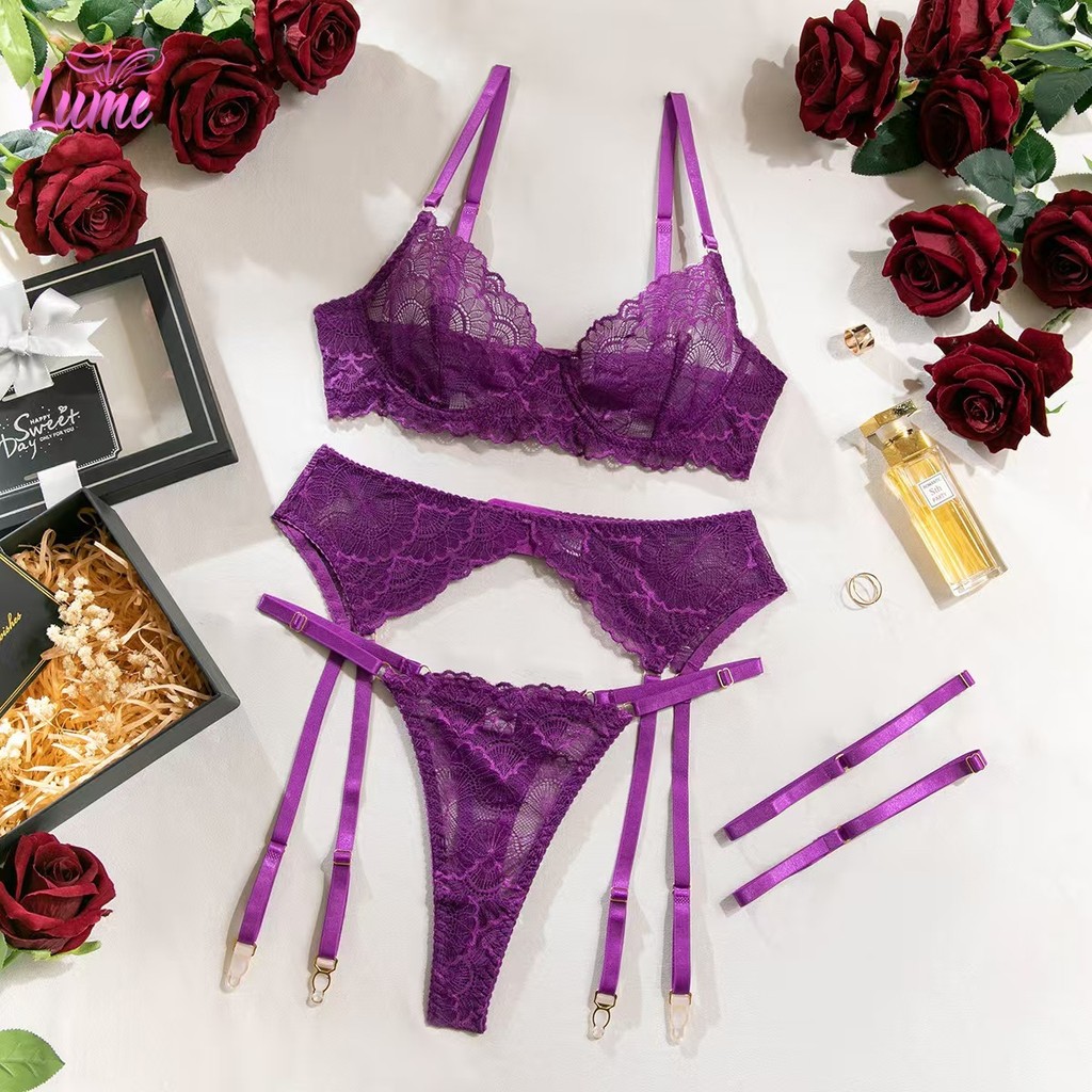 Crimson Temptation 4-Piece Lace Lingerie Set