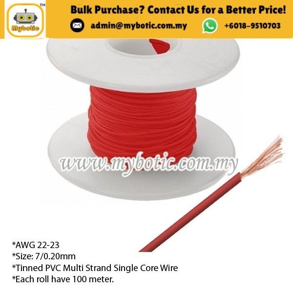 Tinned PVC Multi Strand Single Core Multicore Wire AWG 22-23 (7/0.2mm ...