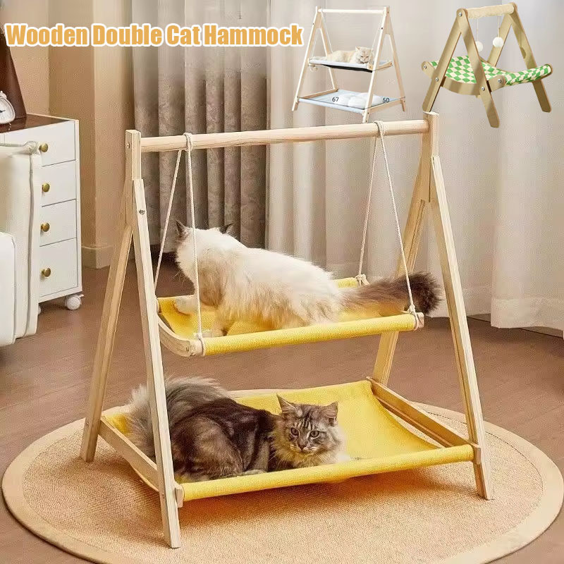 Solid Wood Cat Hammock Cradle Bed Cat Nest Four-Season Universal Cat ...
